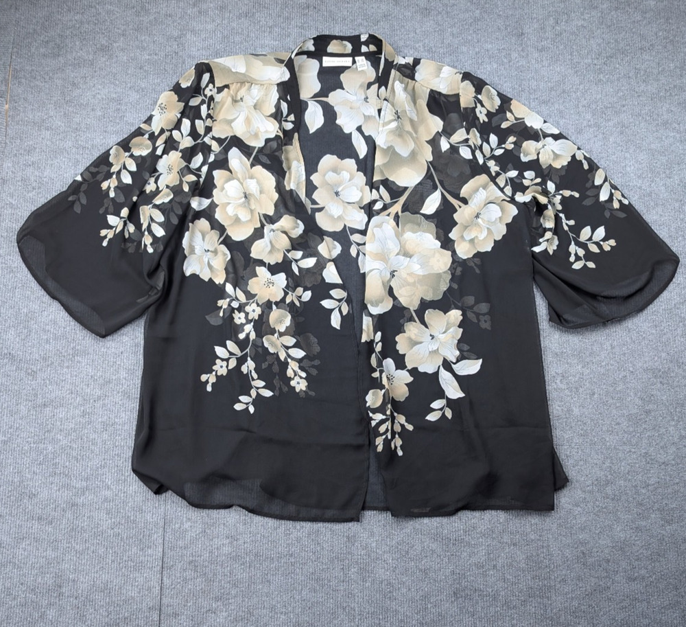 Susan Graver Sheer Kimono Womens 3X Floral Old Money Art Coastal Dark Romantic